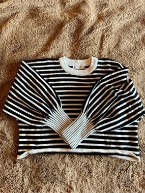 Ellison Black & White Striped Crewneck Sweater